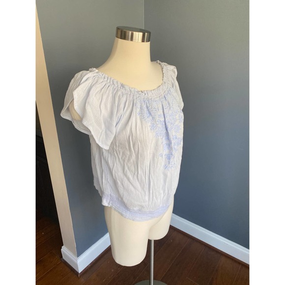 Hollister baby blue off the shoulder embroidered boho top - Picture 6 of 13